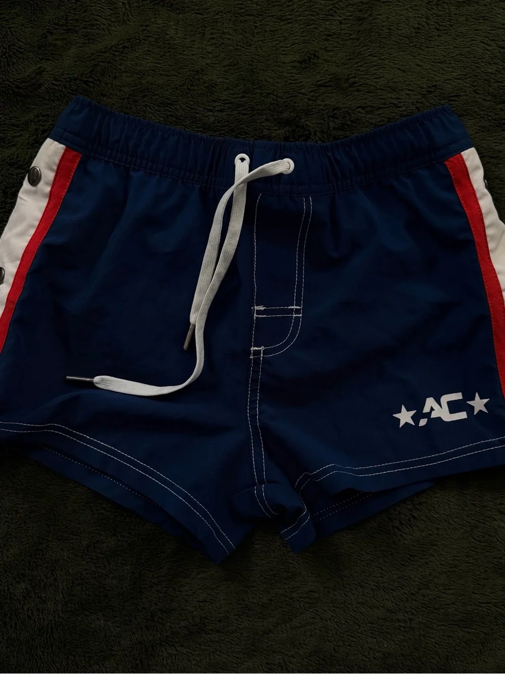 Andrew Christian Men's Navy Swim Shorts with Red Stripe S